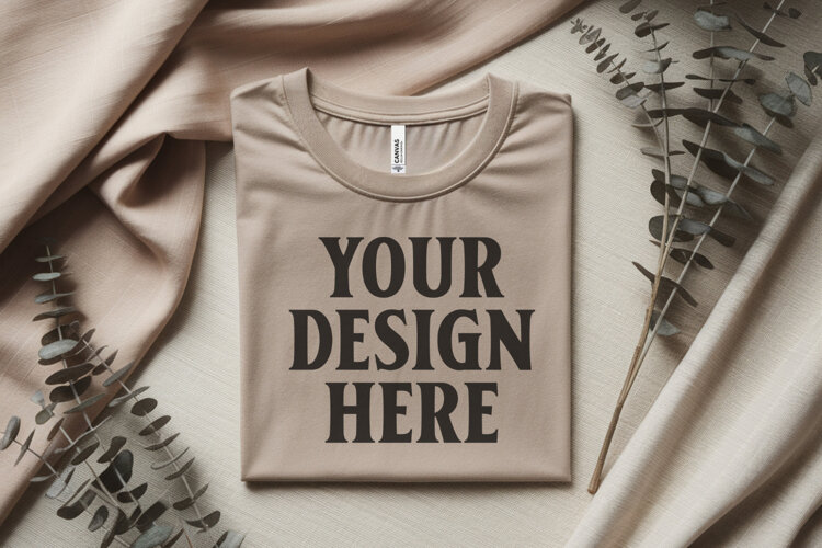 Heather Dust Bella Canvas 3001 Flat Lay T-Shirt Mockup example image 1
