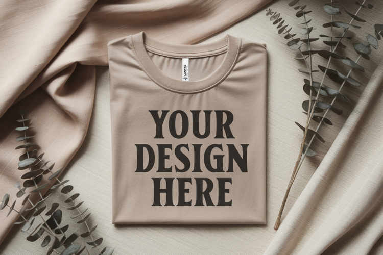 Heather Dust Bella Canvas 3001 Flat Lay T-Shirt Mockup
