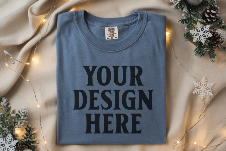 Blue Jean Comfort Colors 1717 Christmas Folded T-Shirt Mock