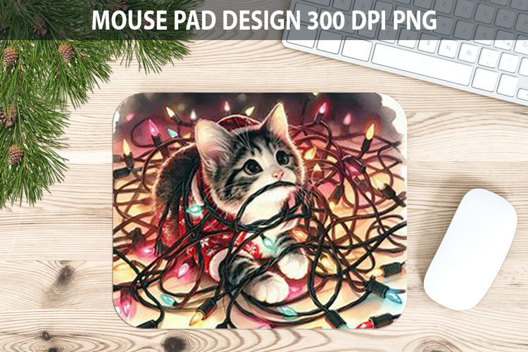 Cat Mouse pad Sublimation - Christmas Animal PNG Design