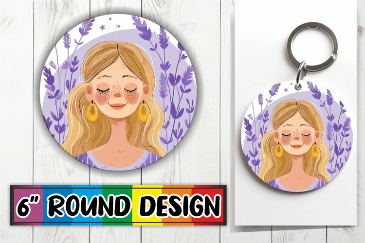 Graceful Woman Portrait Sublimation Round Design PNG