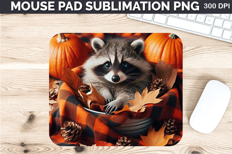 Watercolor Raccoon Mouse Pad Sublimation - Thanksgiving PNG