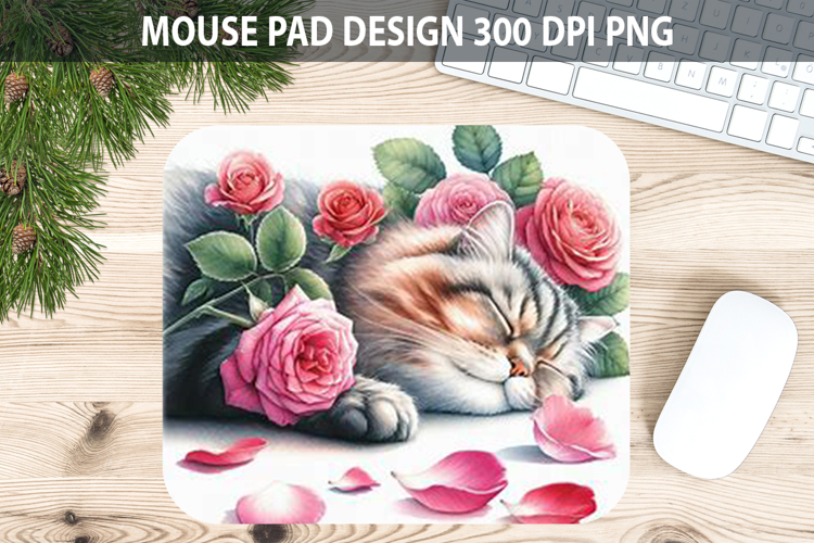 Watercolor Cat Mouse Pad Sublimation - Valentines PNG