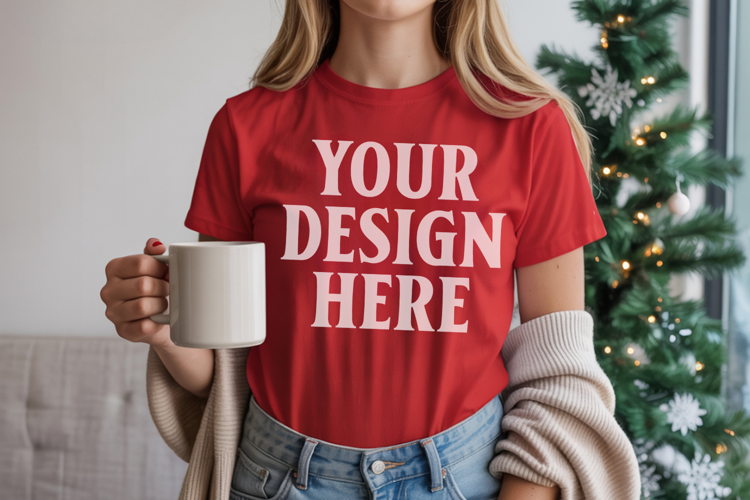 Red Comfort Colors 1717 Christmas Shirt Mockup, Cozy