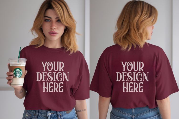 Crimson Comfort Colors 1717 Front & back T shirt Mockup