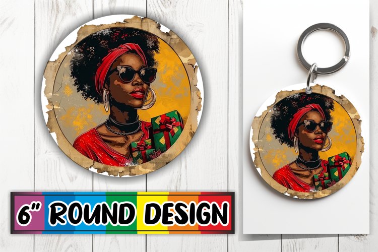 Holiday Keychain Round Design with Woman Portrait example image 1
