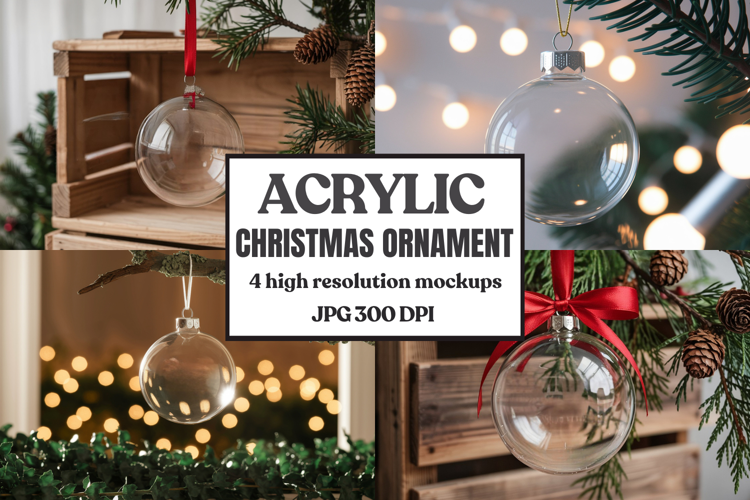 Acrylic Christmas Ornament Mockups | Clear Holiday Ornament