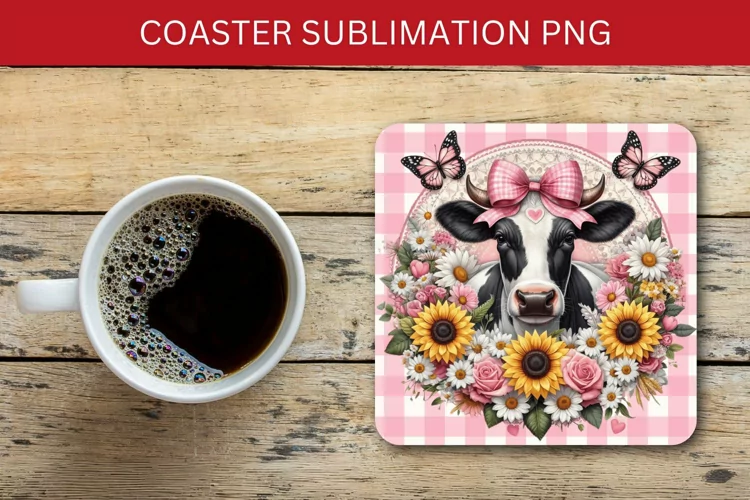 square coaster - floral cow