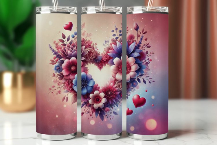 Valentine Tumbler Wrap 20 oz - floral heart