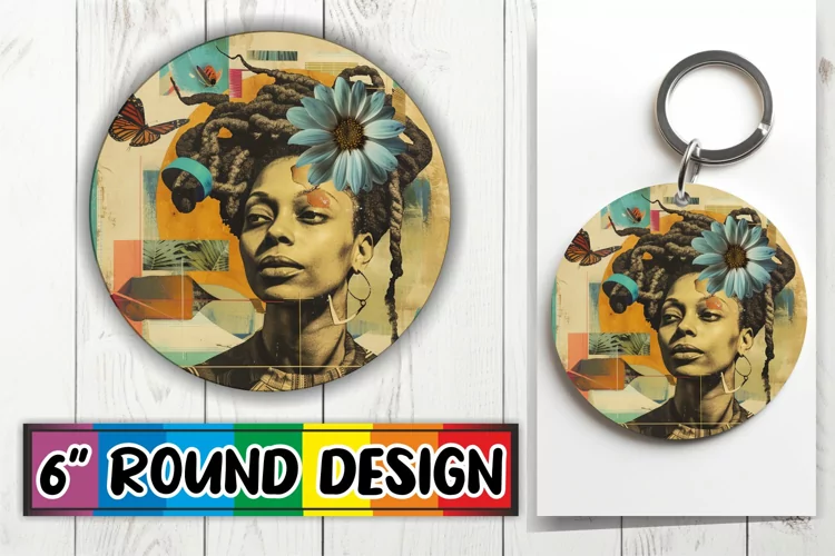 Artistic Black Woman Abstract Round Design Sublimation PNG