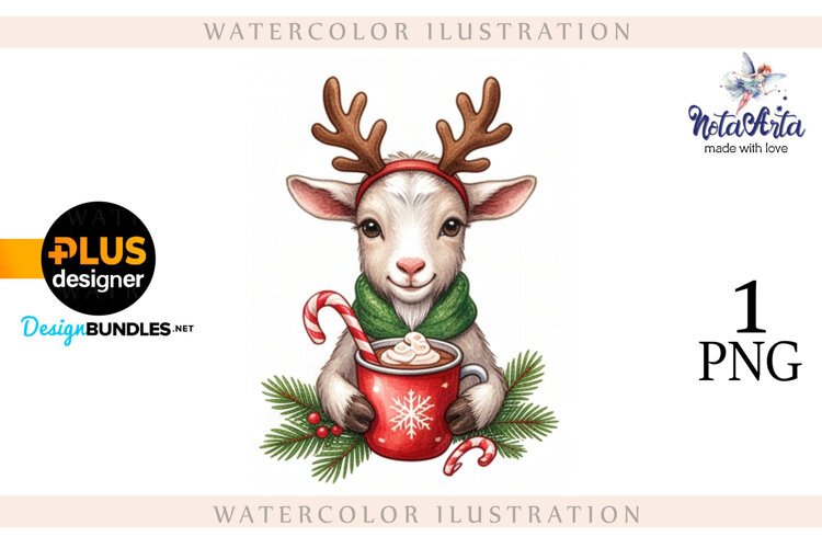 Christmas Goat in Watercolor Style example image 1