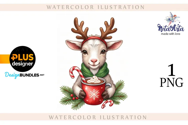 Christmas Goat in Watercolor Style