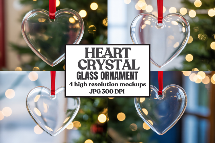 Christmas Heart Crystal Glass Ornament Mockups