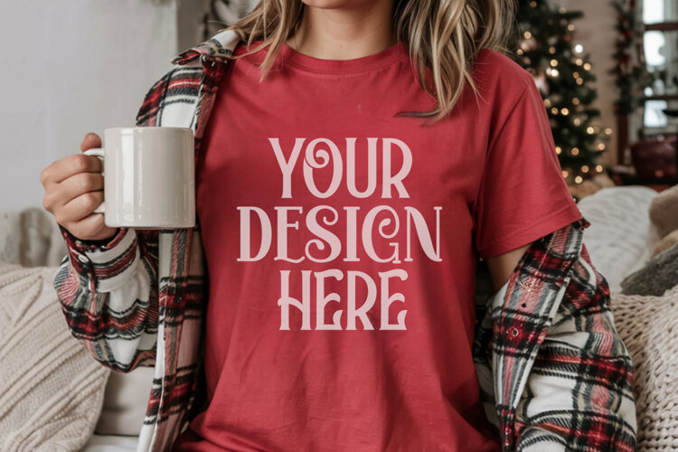 Red and Light Green Comfort Colors 1717 Christmas Mockup, CC example image 1