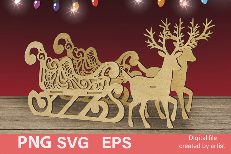 Christmas decoration svg, Christmas sleigh svg, reindeer svg