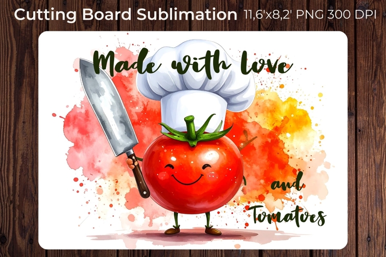 Funny Tomato Chef Cutting Board Sublimation Design