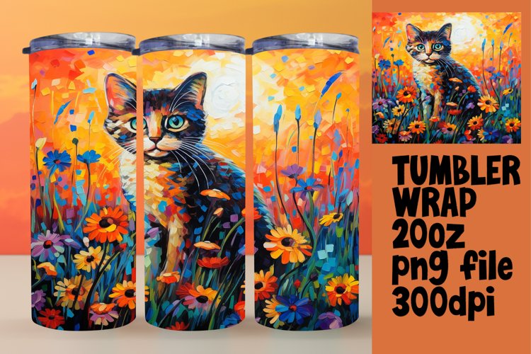 Cute Floral Kitty Tumbler Wrap for Sublimation