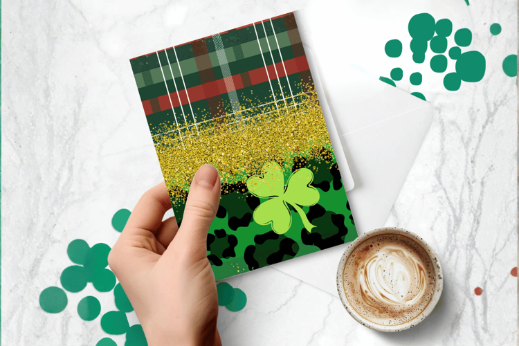 Green and Gold Leopard Glitter Greeting Card PNG Sublimation