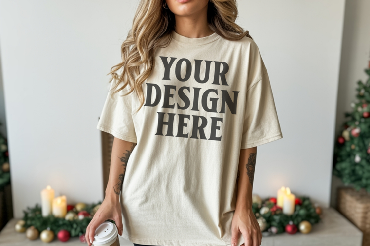 Christmas Comfort Colors 1717 Ivory TShirt Mockup, CC 1717