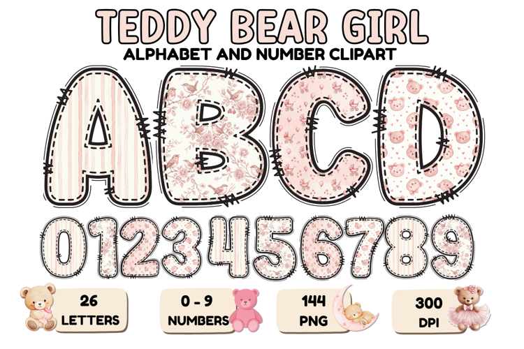Teddy Bear Girl Alphabet PNG - Letters & Number 300 DPI
