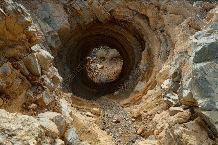Desert mine shaft entrance geological exploration concept example image 1