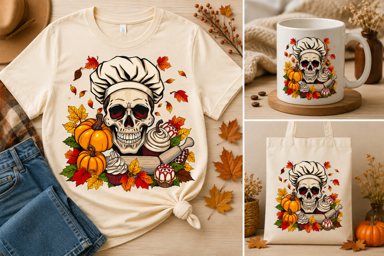 Halloween Skeleton Baker PNG | Autumn Cupcake Chef Clipart
