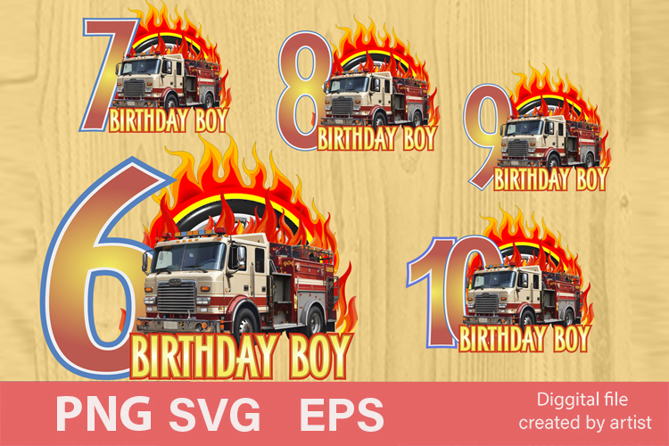 birthday boy, fire engine, birthday numbers png, bundle png