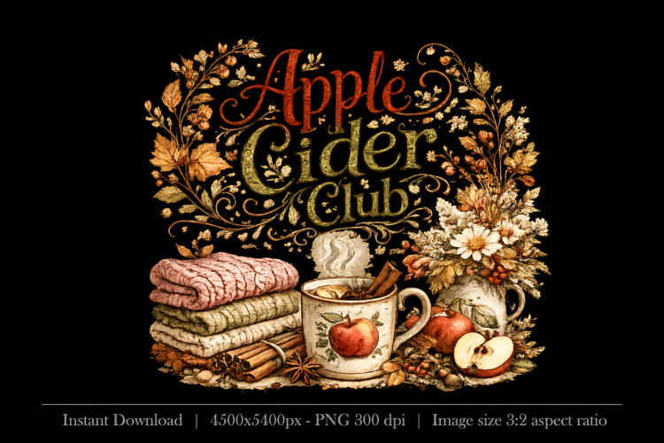 Apple Cider Club Fall PNG Sublimation Design