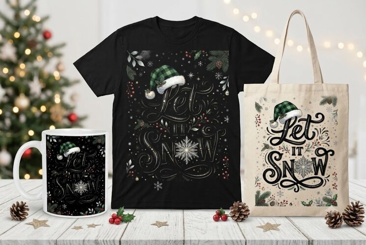 Let It Snow Christmas Quote PNG Winter Sublimation Design example image 1