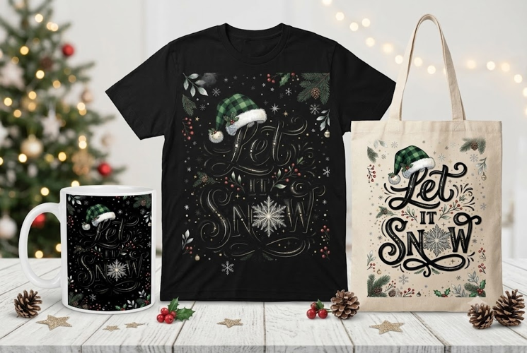 Let It Snow Christmas Quote PNG Winter Sublimation Design