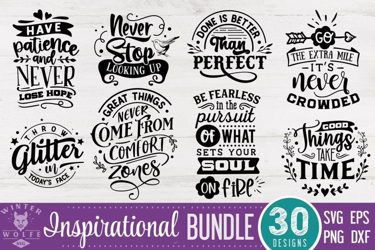 Inspirational Bundle 30 designs SVG DXF PNG EPS example image 1