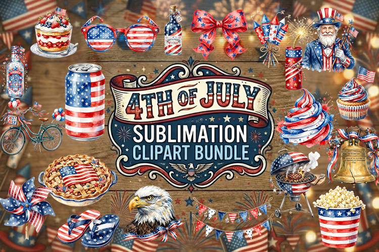 4th of July Sublimation Patriotic Clipart Bundle example image 1