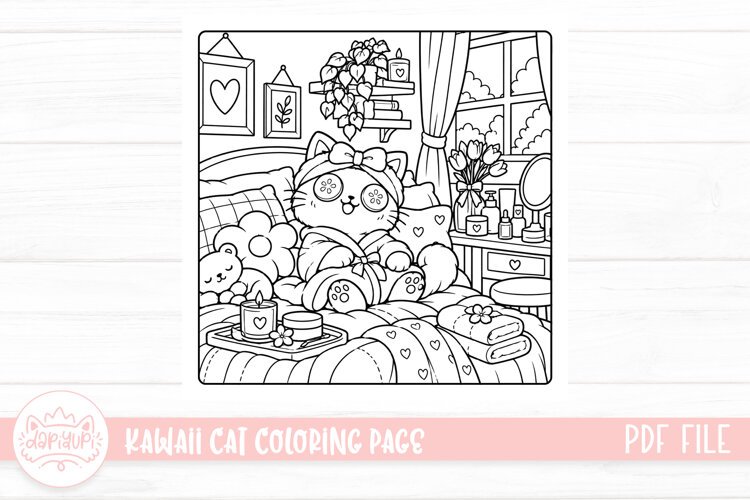 Cute Kawaii Cat Coloring Book example image 1