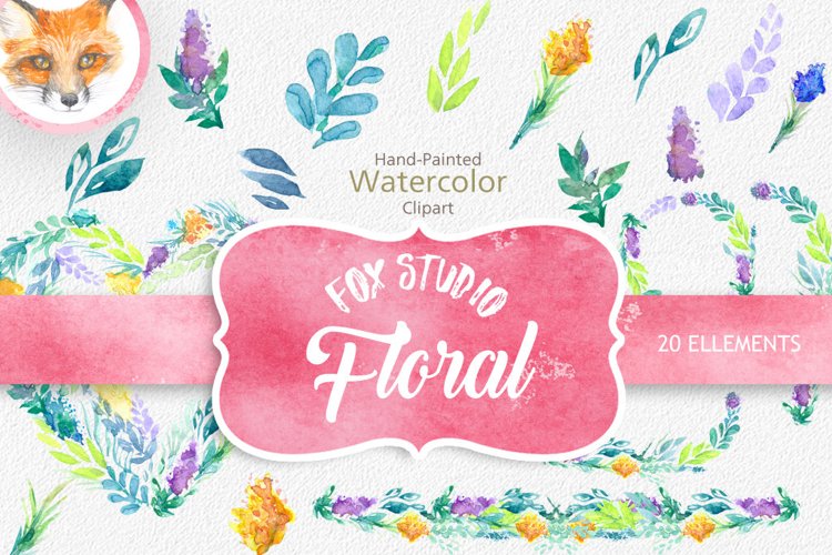 Watercolor Floral Wreath clipart, floral Clip art, Flowers example image 1