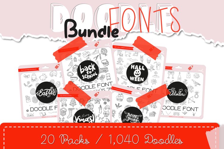 Doodle Fonts Bundle - Over 1,000 Cute Hand-Drawn Doodles example image 1