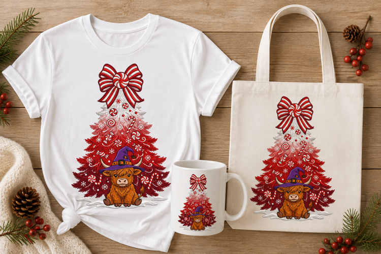 Highland Cow Christmas Tree Embroidery Design