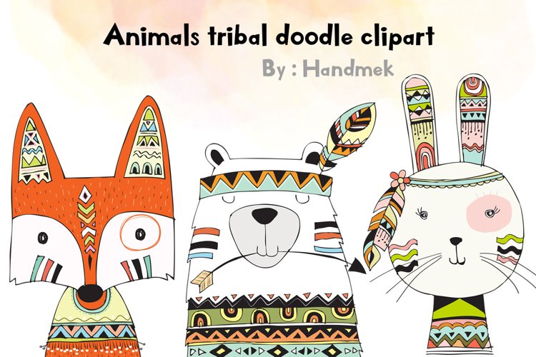 Tribal animals doodle, Woodland Clipart example image 1