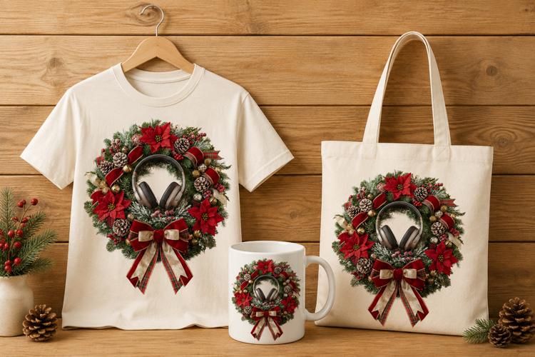 Luxury Christmas Wreath with Headphones Art
