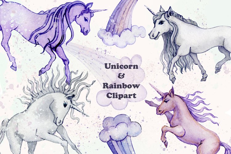 Unicorn and Rainbow Clipart, Watercolor png example image 1