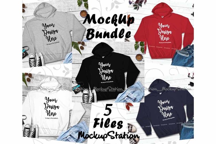 Winter Fall Hoodie Mockup Bundle 5 Colors Gildan 18500 Set