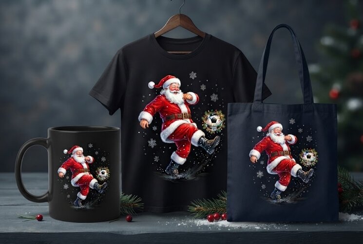 Santa Claus Playing Soccer Christmas PNG | Holiday Clipart example image 1