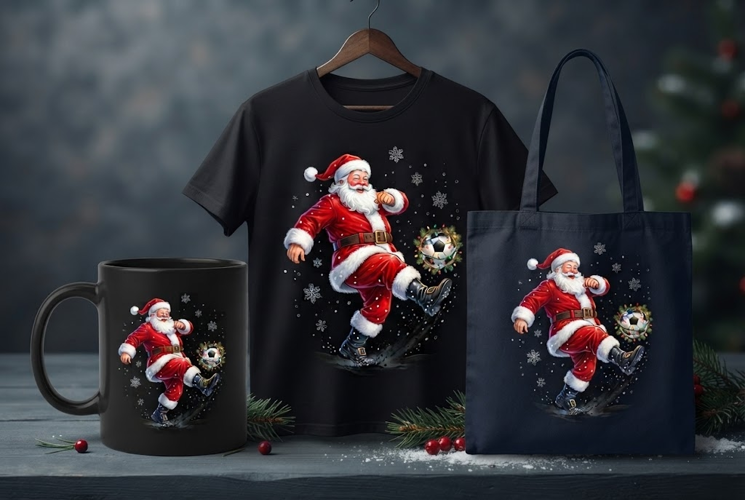 Santa Claus Playing Soccer Christmas PNG | Holiday Clipart