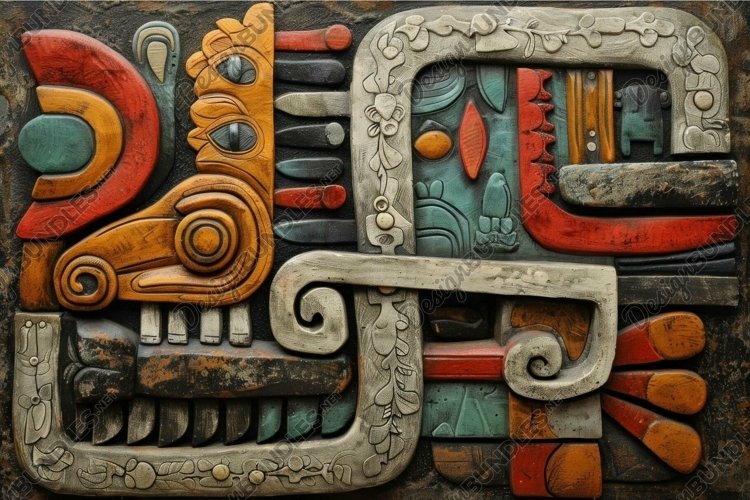 Ancient mayan stone carving artwork example image 1