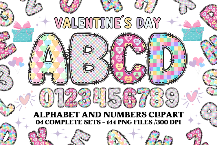 Valentine Alphabet Clip Art, valentines day letters doodle