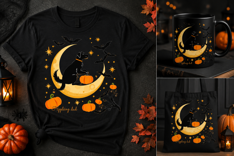 Halloween Black Dog Pumpkin PNG | Spooky Moonlit Dog Design