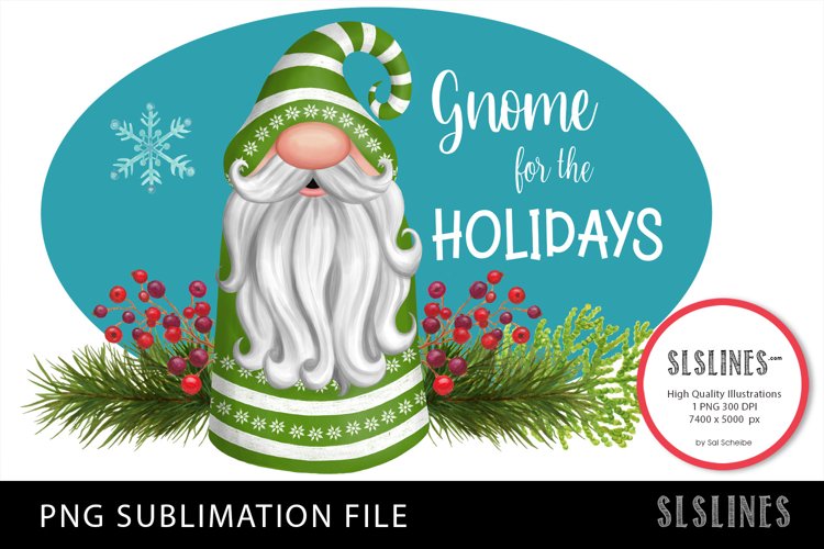 Gnome Christmas in Green PNG sublimation example image 1