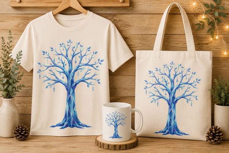 Crystal Ice Tree with Fairy Lights Winter Art Print