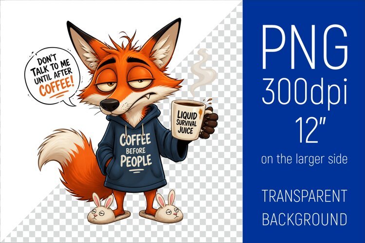 Funny Morning Coffee Fox |Cute Coffee Lover Clipart example image 1