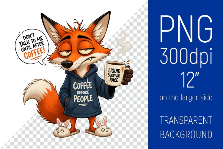 Funny Morning Coffee Fox |Cute Coffee Lover Clipart