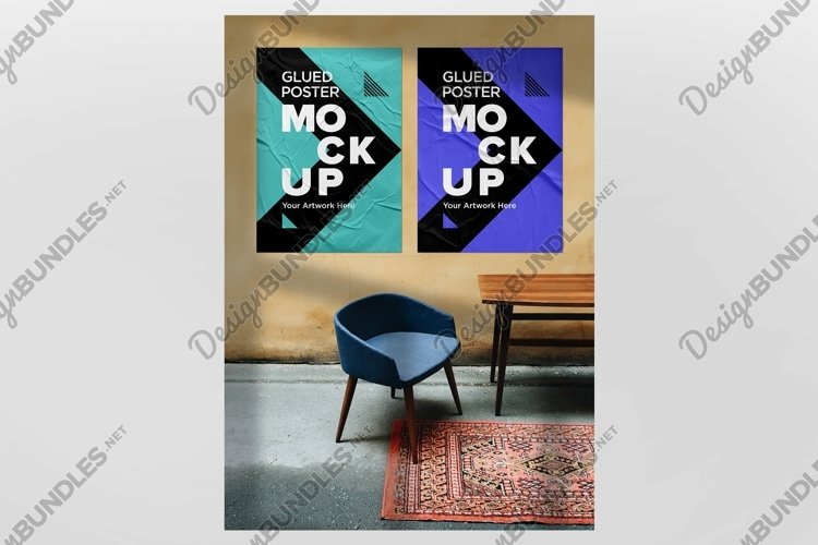 Poster Mockup with Glued, Wrinkled & Crumpled Paper Effect example image 1